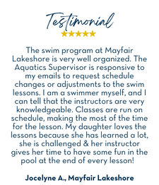 Customer Testimonial for Swim Lessons