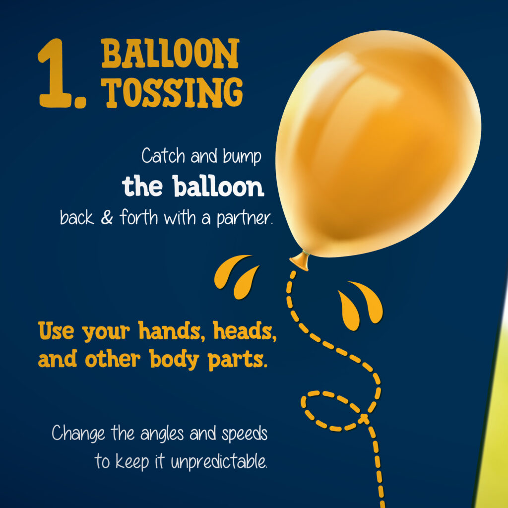 Image of a balloon with a description of how to play balloon toss