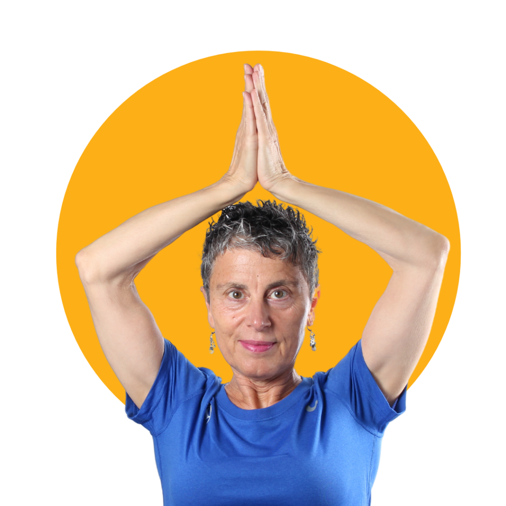 Head shot image of yoga instructor Joanna doing a yoga pose.