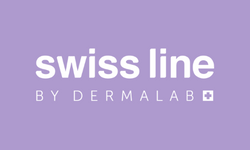 Purple button with the Swiss Line logo on it. Swiss Line is an innovative, anti-aging Swiss skincare brand offering age preventative and restorative products. 