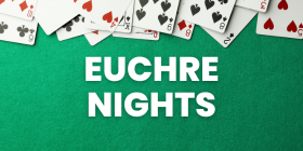 Image of card table with the words Euchre Nights