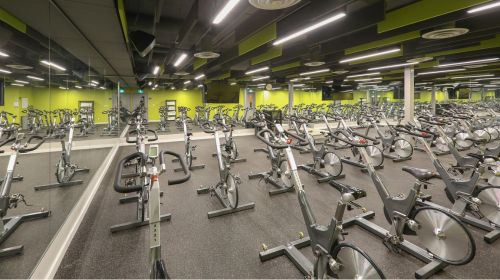 Image of the indoor cycling studio at Mayfair Parkway