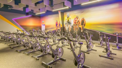 Another angle of the indoor cycling studio at Mayfair West